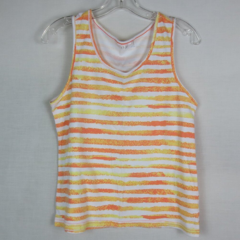 NEW Kaktus Tank Top Orange Yellow White Striped Comfy Cotton Stretch Size L